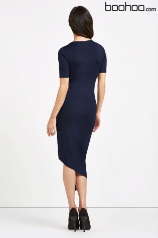 Boohoo Asymmetric Ruched Side Midi Dress